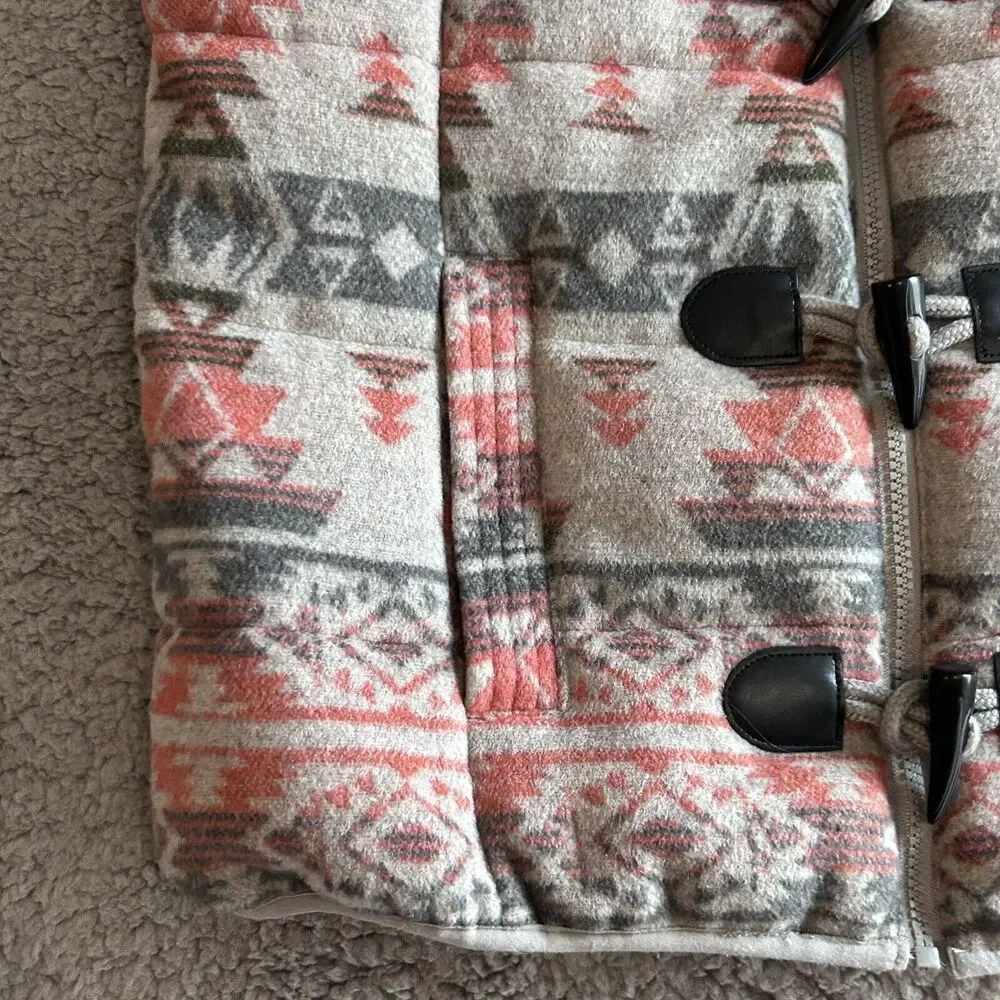 Ruff Hewn Women's Size M Warm Thick Gray+Pink Southwestern Print Puffer Vest - Picture 12 of 16